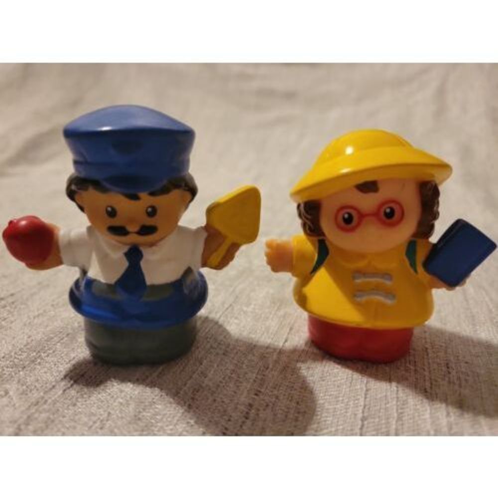 Fisher Price Little People Lot of 2 School Crossing Guard Girl Yellow Raincoat